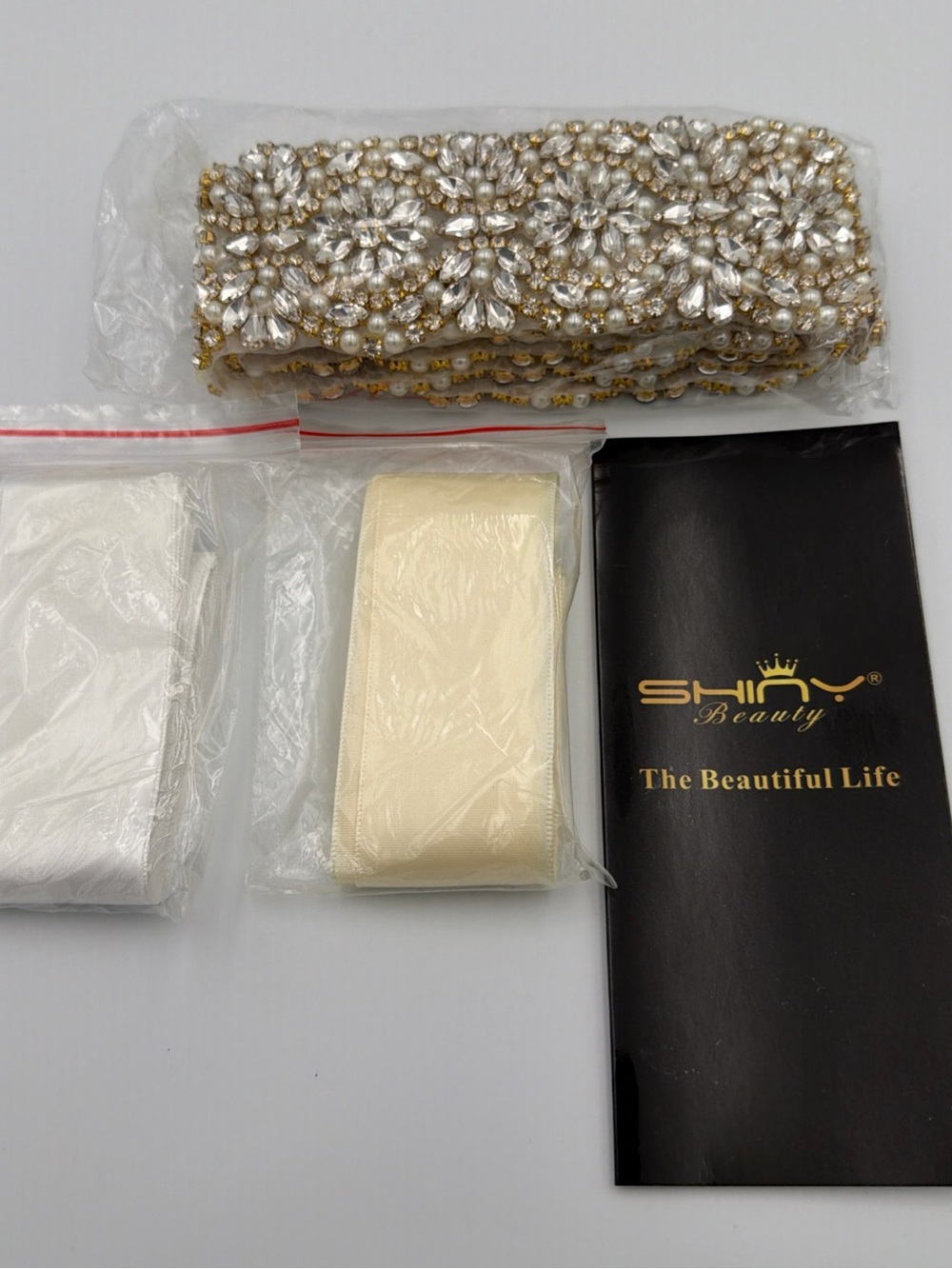 Shiny Beauty One Yard Pearls & Rhinestones Trim For Bridal Belt/Dress/Sash NEW